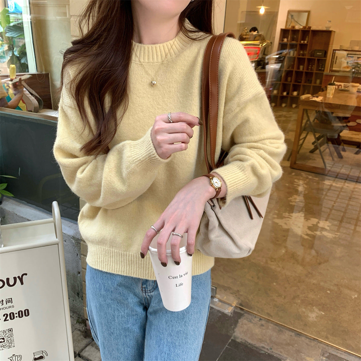 Korean Style Soft Glutinous Loose Candy Color Sweater