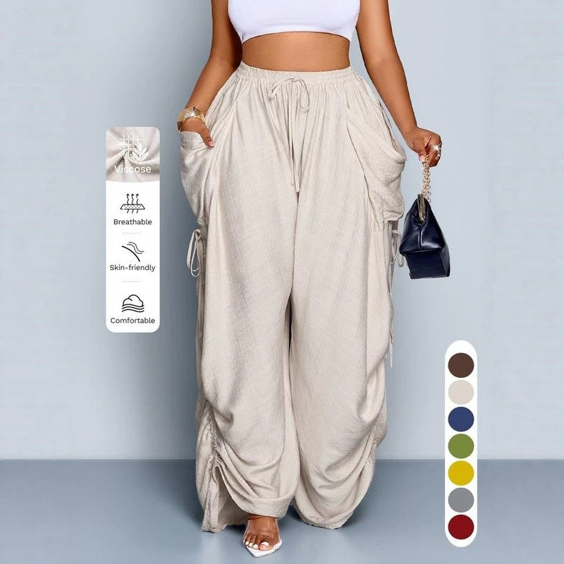 Retro Punk-style Drawstring Pleated High-waisted Wide-leg Pants