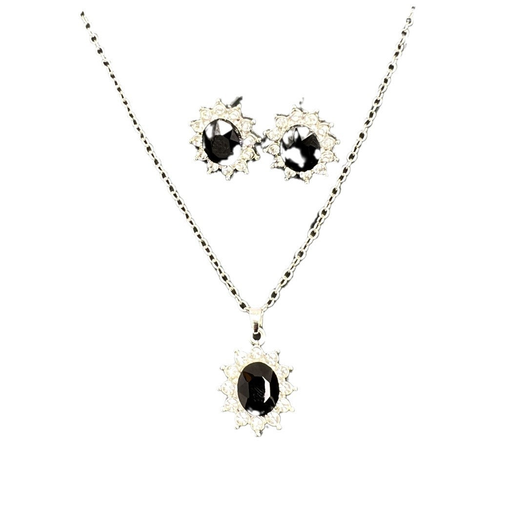 European And American Fashion SUNFLOWER Zircon Ear Stud Necklace Suit