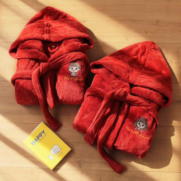 Newlywed Couple Wedding Embroidered Text Water Absorbing Home Bathrobe