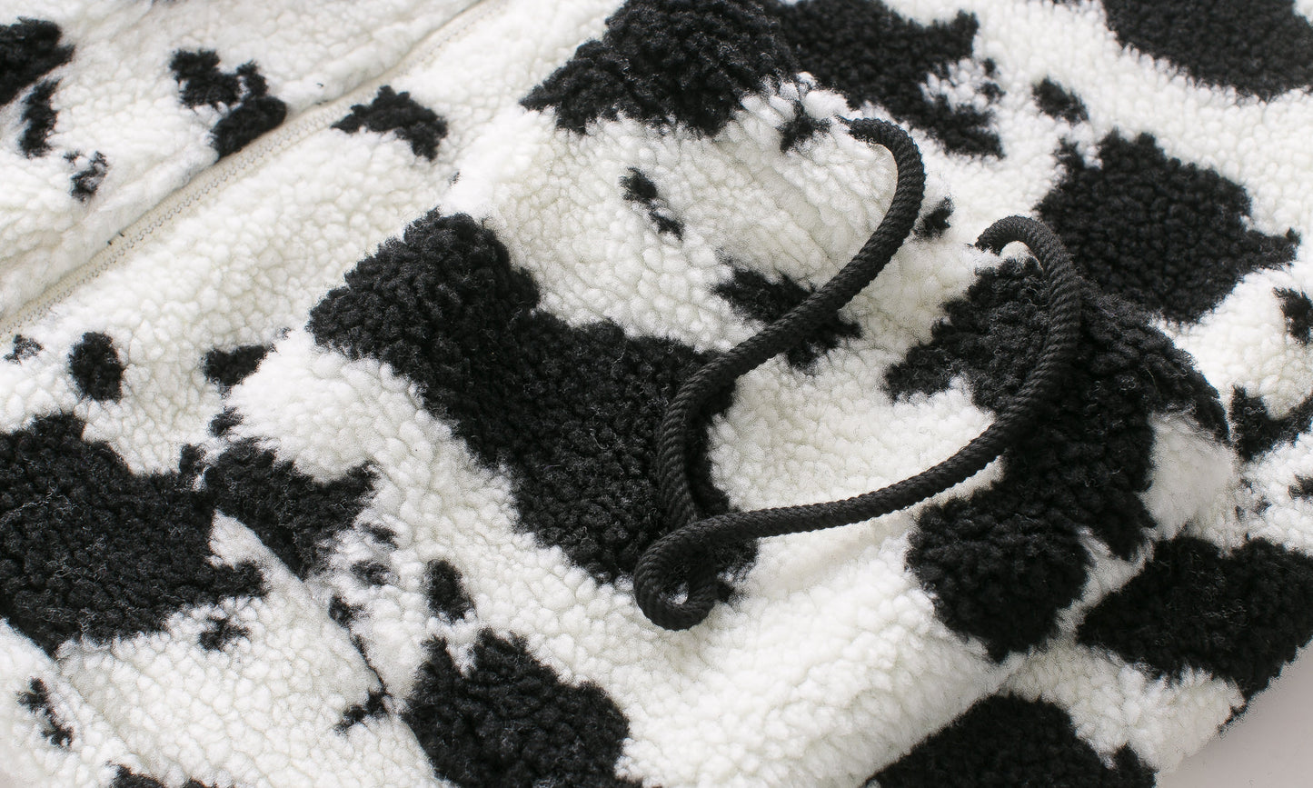 Oversized Cow Print Plush Cotton Jacket for All