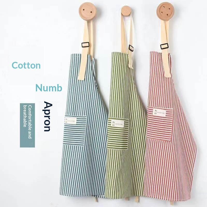 Linen Stripe Apron, Breathable Kitchen Apron For Household Chores