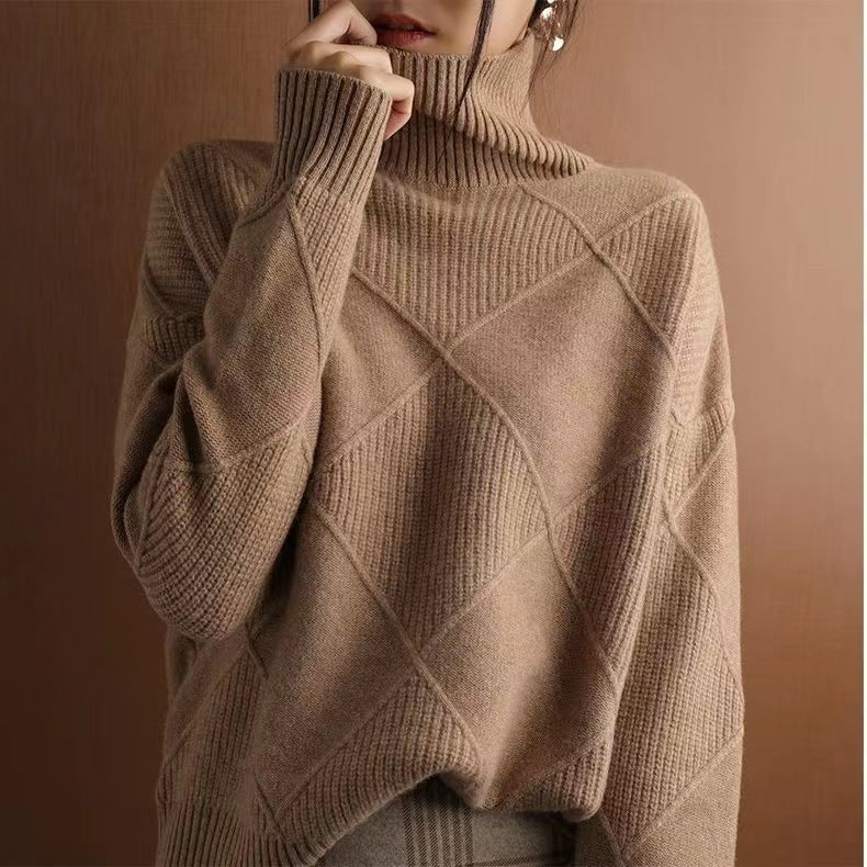 Loose High Collar Warm Sweater Solid Color Knitted Women