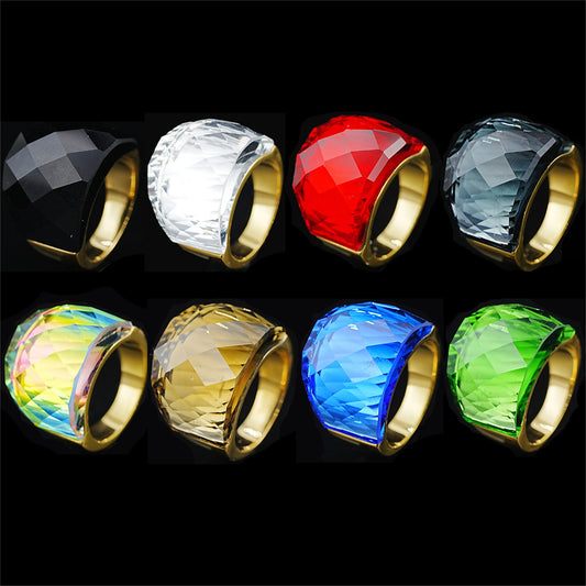 Stainless Steel Diamond-shaped Exaggerated Gemstone Ring For Men
