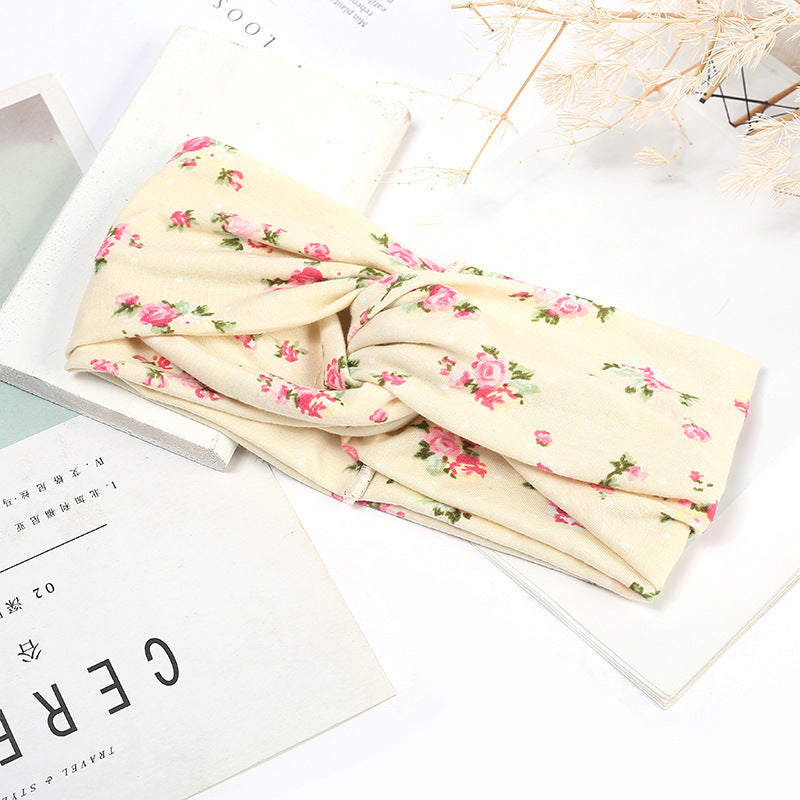 Sweat-absorbent And Anti-perspirant Bundled Headband With Wide-brimmed Print Headband