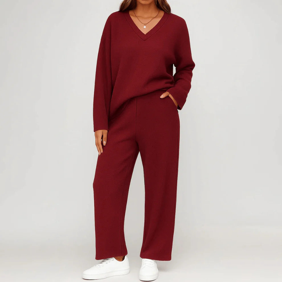 V-neck Wool Loose Pockets Leisure Suit Two-piece Pajamas
