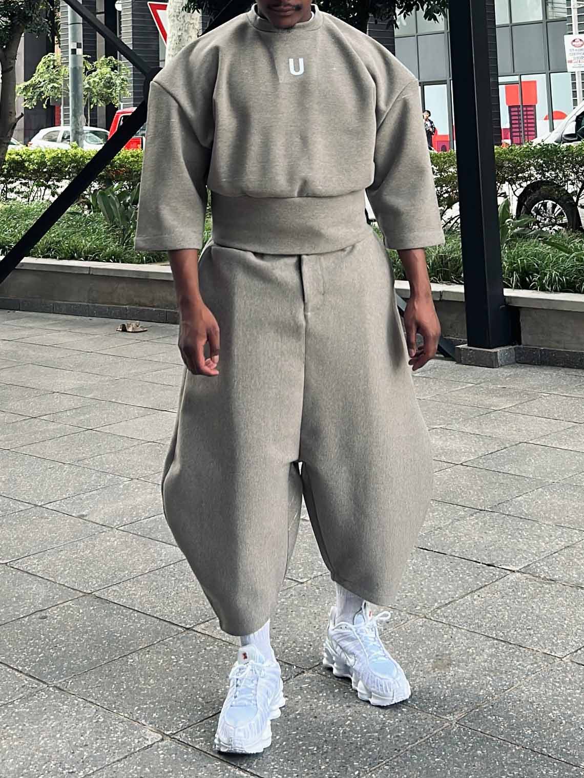 Casual Men's Ash - Grey Baggy Top And Harem - Style Pants Set