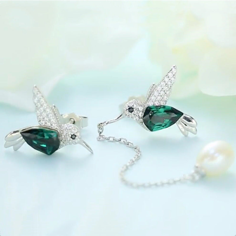 Hummingbird Jewelry Set Silver Plated Chain Necklace Stud