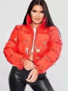 Glossy PU Leather Puffer Jacket - Streetwear Quilted Down Jacket with Stand Collar (96-99% Grey Goose Down) | Fashion Loose Fit Zipper Jacket for Women/Men | 9 Colors (Black, Pink, Yellow, More)