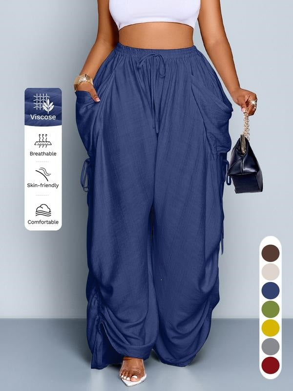 Retro Punk-style Drawstring Pleated High-waisted Wide-leg Pants