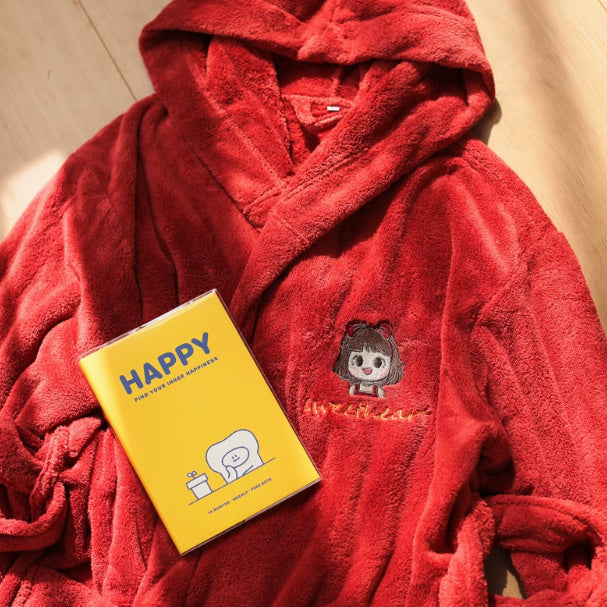 Newlywed Couple Wedding Embroidered Text Water Absorbing Home Bathrobe