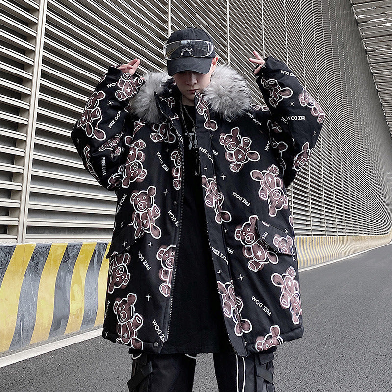 Plus Size Hip Hop Cotton Jacket with Bear Print