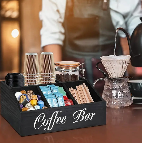 Coffee Bar Organizer - Rustic Wooden Nespresso Pod Holder, Declutter Your Kitchen Countertop or Office