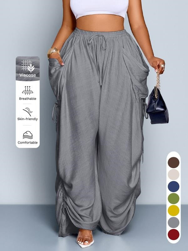 Retro Punk-style Drawstring Pleated High-waisted Wide-leg Pants