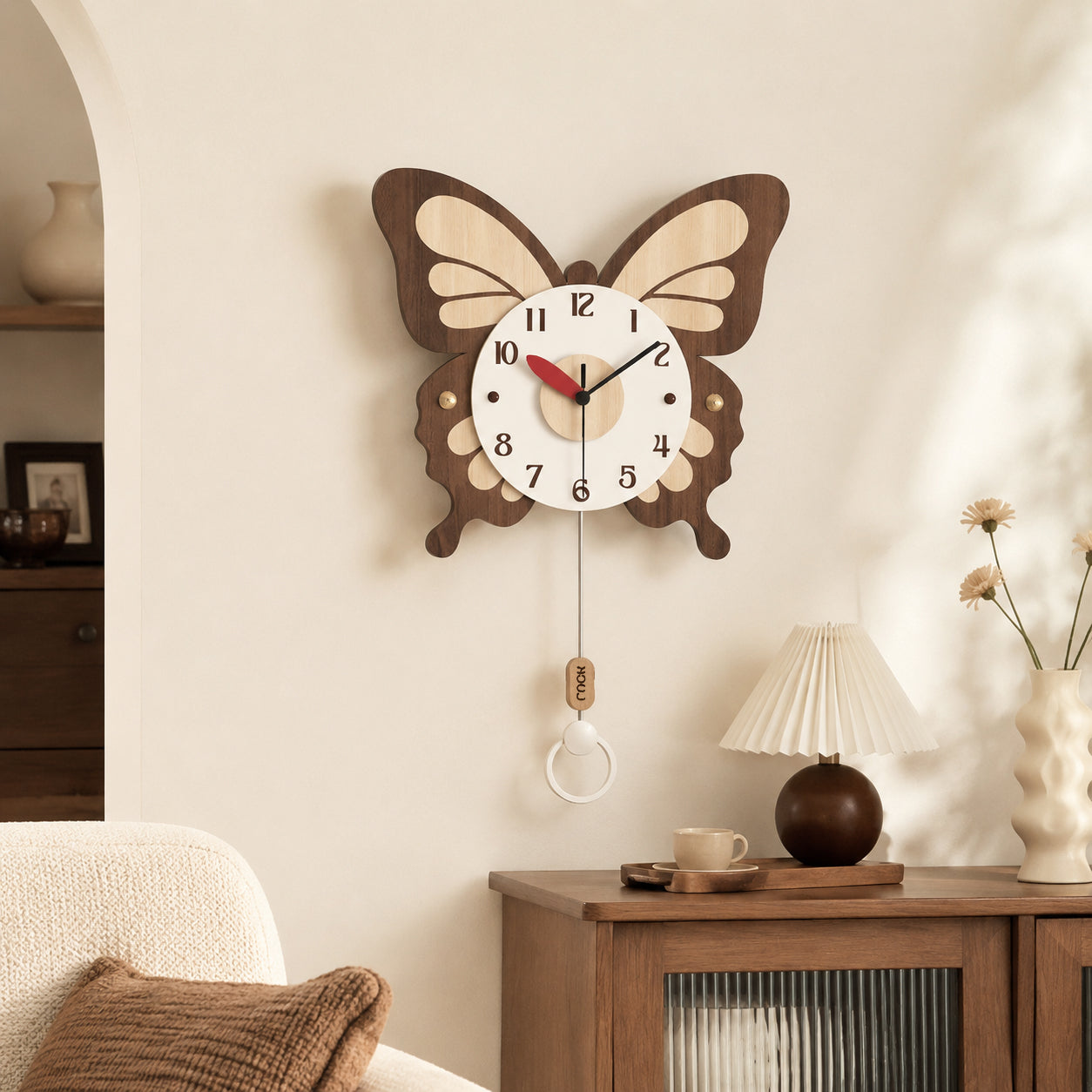Large Butterfly Shaped Wall Timepiece Farmhouse Wood Decor Kitchen Entryway