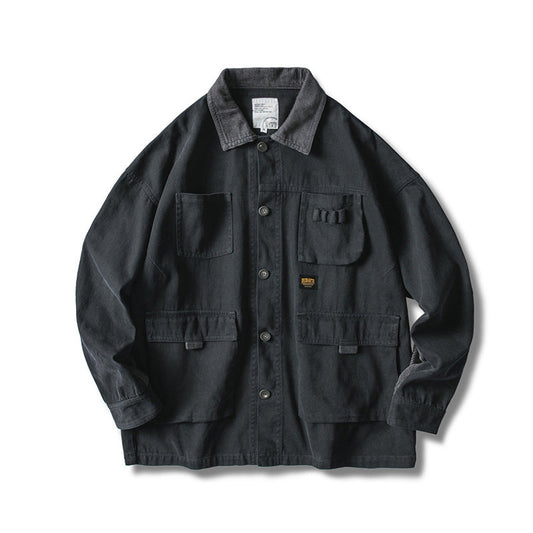 Men's Loose Workwear Jacket with Corduroy Collar