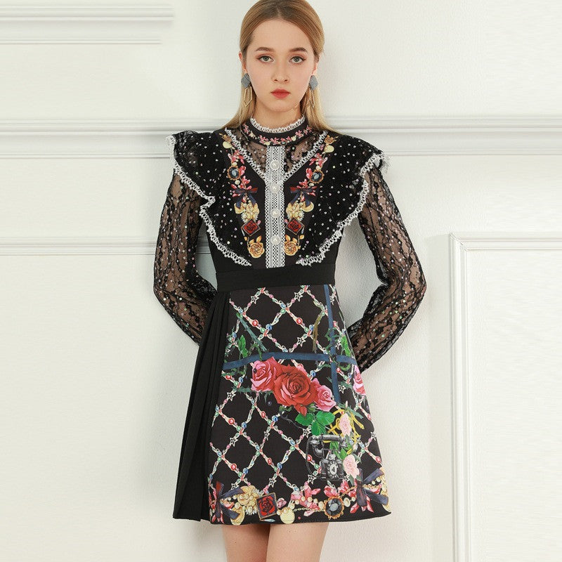 Women Foliage Black Plaid Print Dress