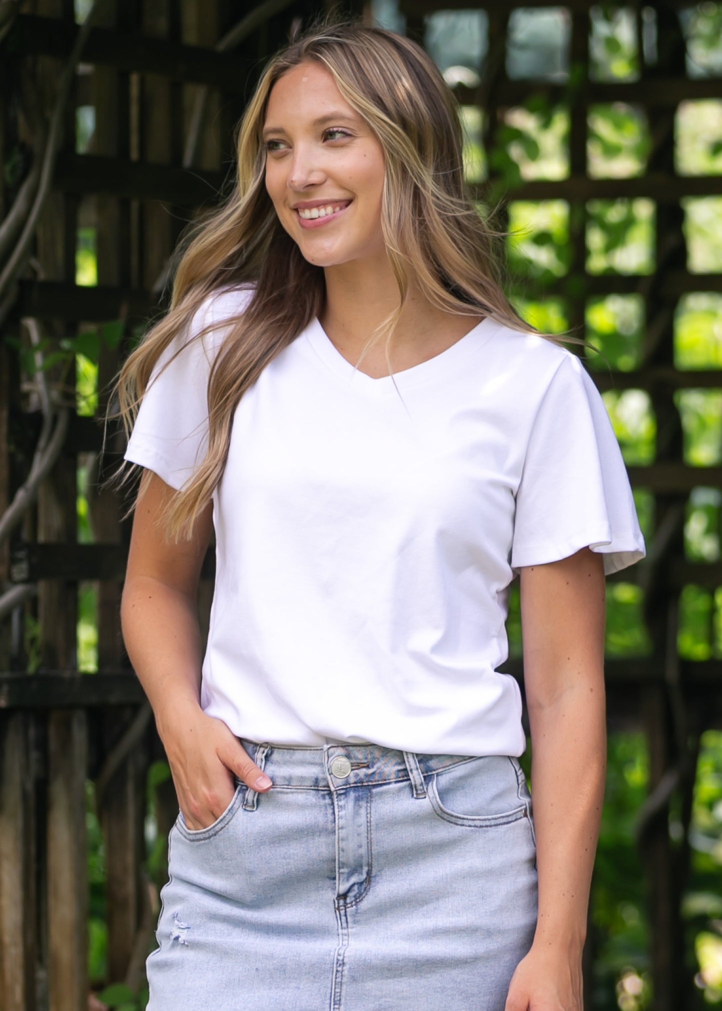 Essential V-neck Flutter Sleeve Top