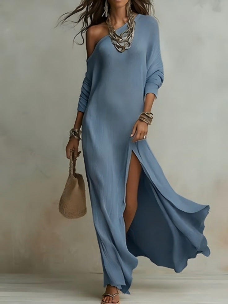 Elegant Long-Sleeve Knitted Split Dress For Women