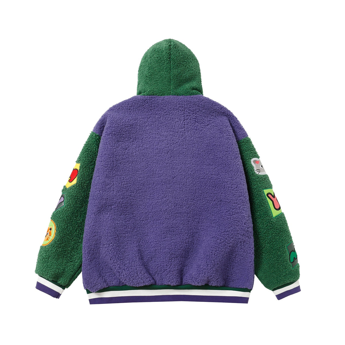 Lamb Wool Stitching Contrast Color Cartoon Cloth Embroidered Cotton-padded Coat
