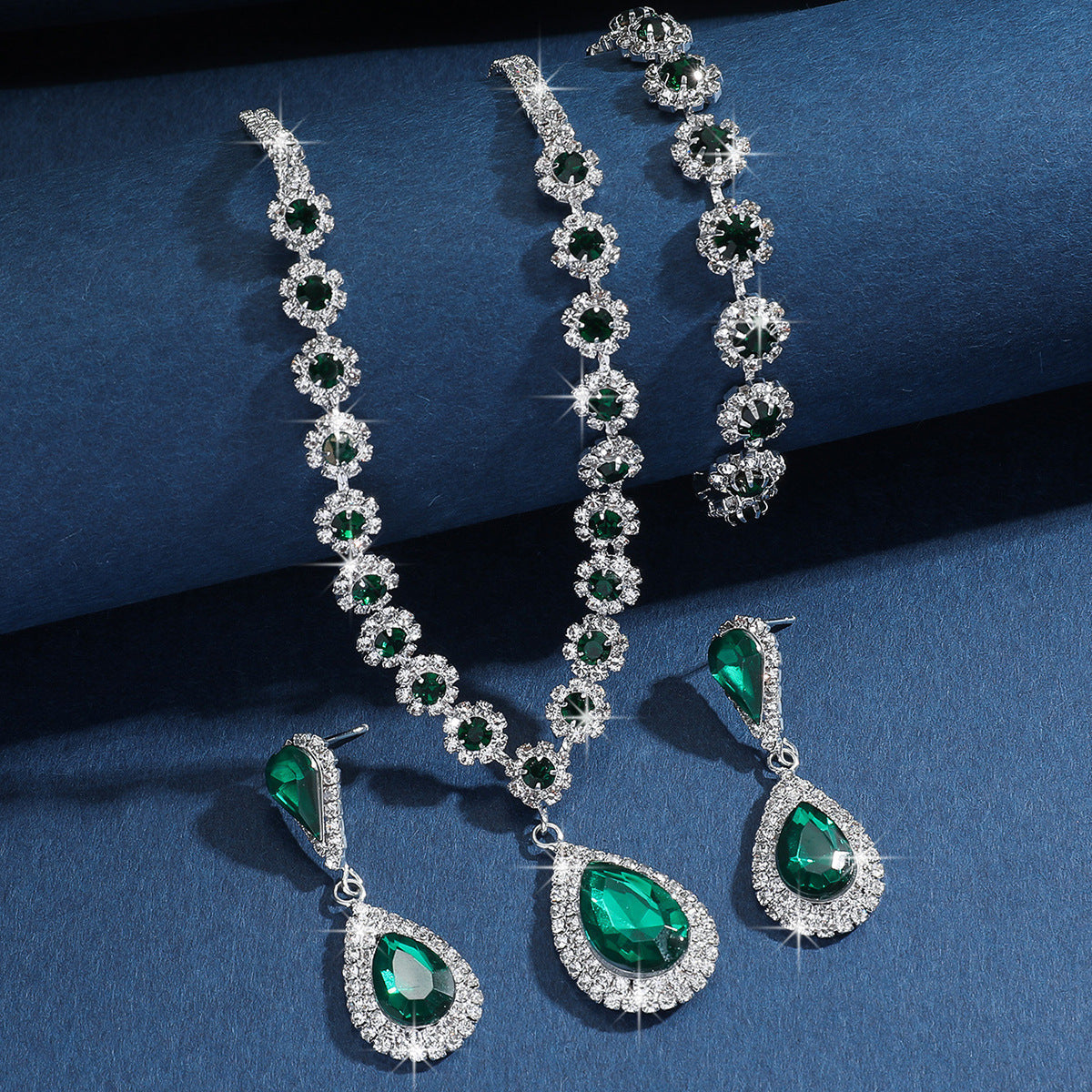 Diamond Necklace Earrings And Bracelet Three Piece Jewelry Set