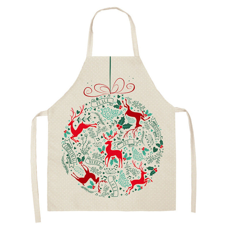 Christmas Deer Art Pattern Female Cleaning Home Cooking Kitchen Apron Chef Ear Cotton Linen