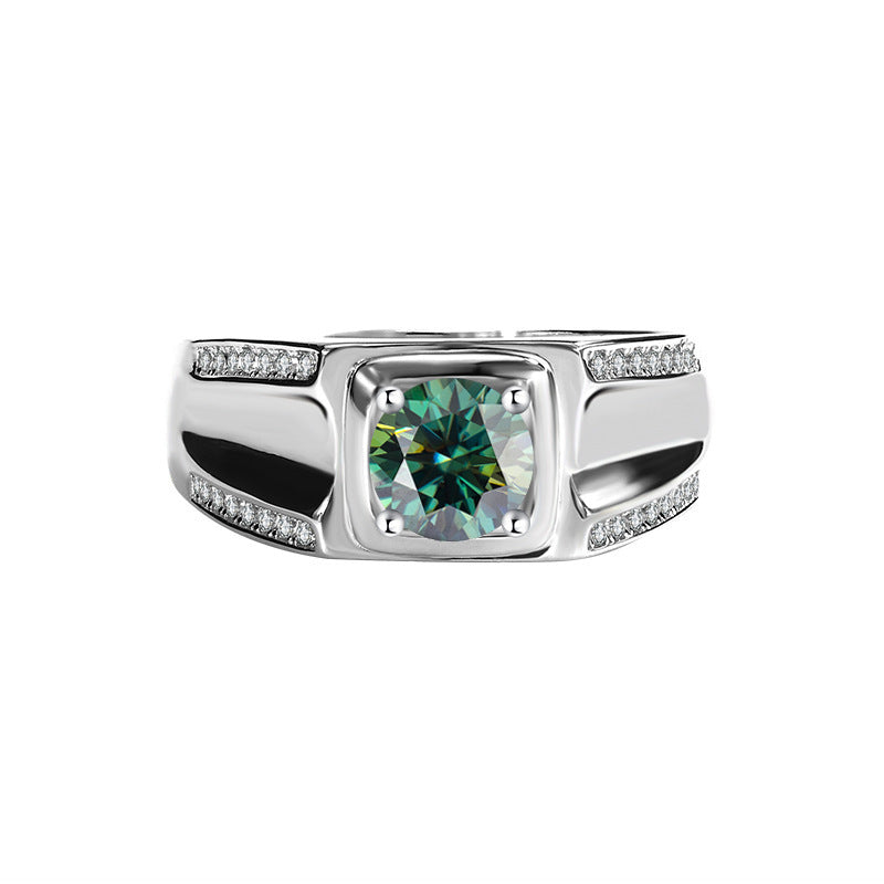 S925 Sterling Silver Moissanite Men's Ring 1 Karat Double-row Micro-inlaid