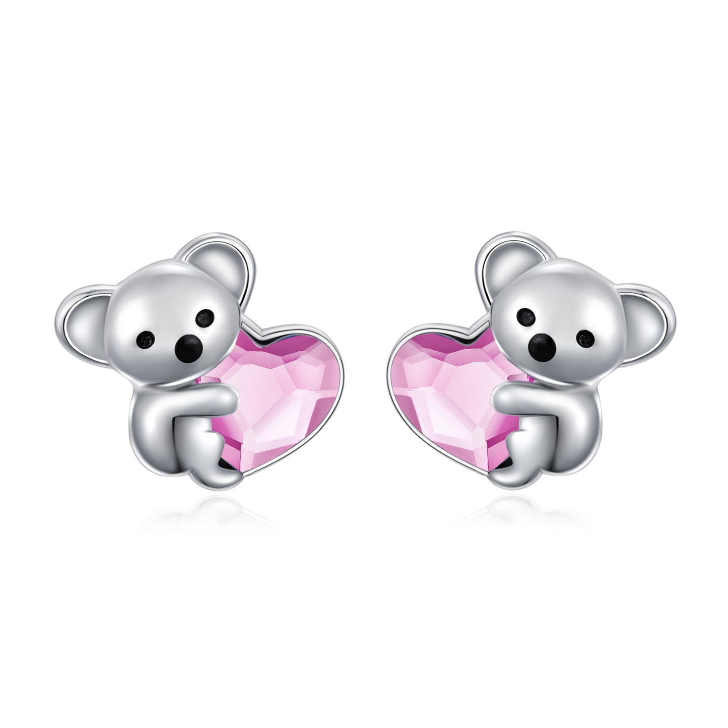 925 Sterling Silver Koala Bear Cute Animal Hypoallergenic Heart Crystal Earrings Jewellery