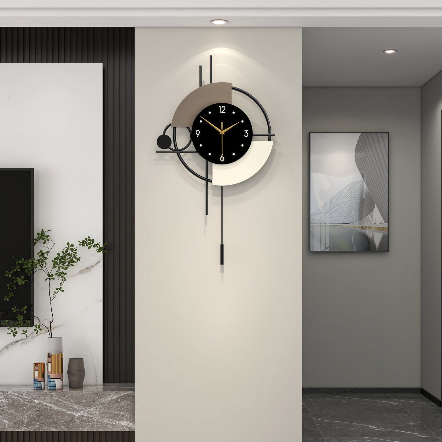 Modern Metal Wall Clock Geometric Decorative Pendulum Home Decor