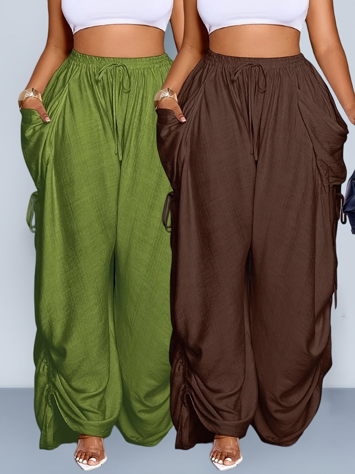 Retro Punk-style Drawstring Pleated High-waisted Wide-leg Pants