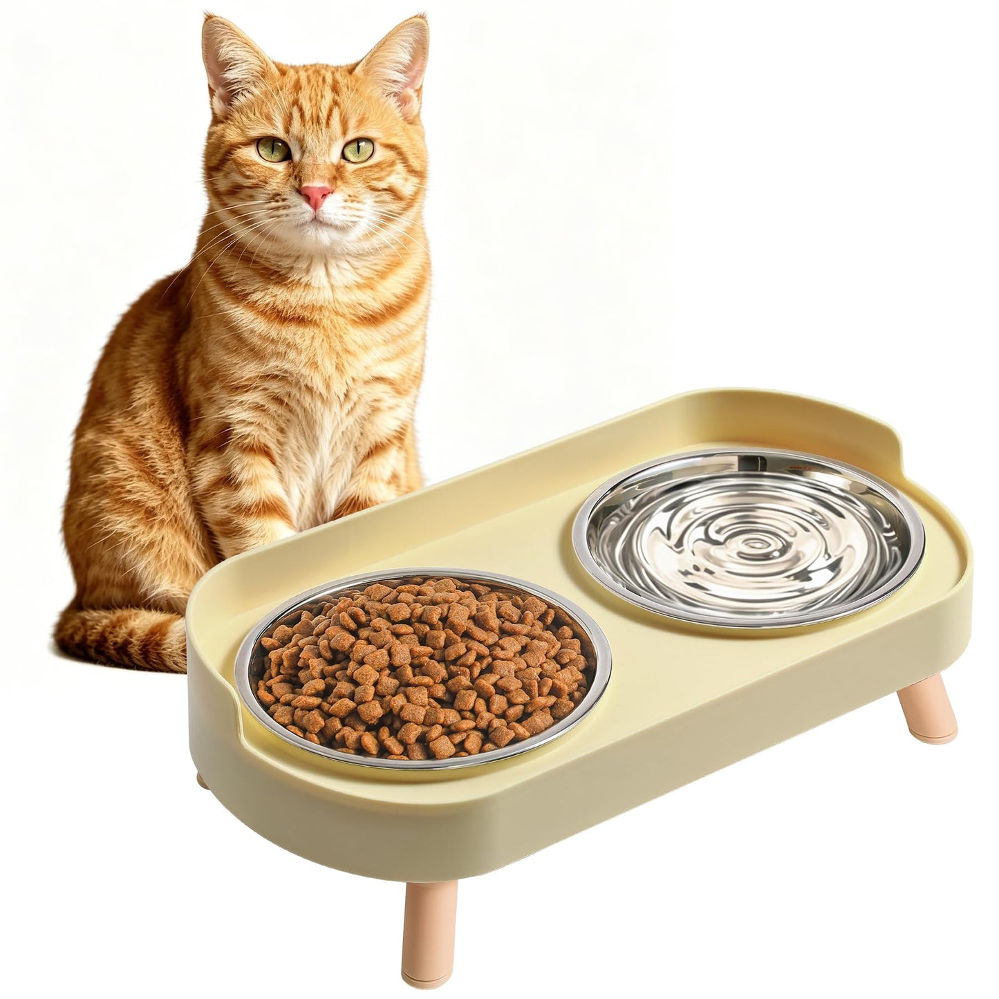 Elevated Cat Bowls Set - Raised Cat Food And Water Bowl Set With Non Slip Stand - Pet Feeding Station With 2 Stainless Steel Bowls