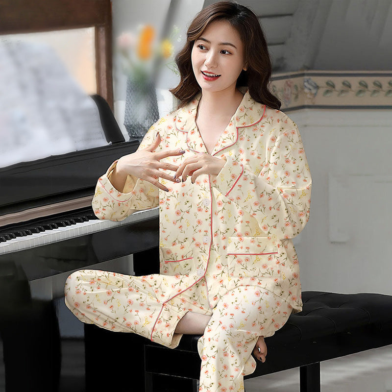 Elegant Women's Autumn And Winter Cotton-like Long Pajamas Two-piece Set