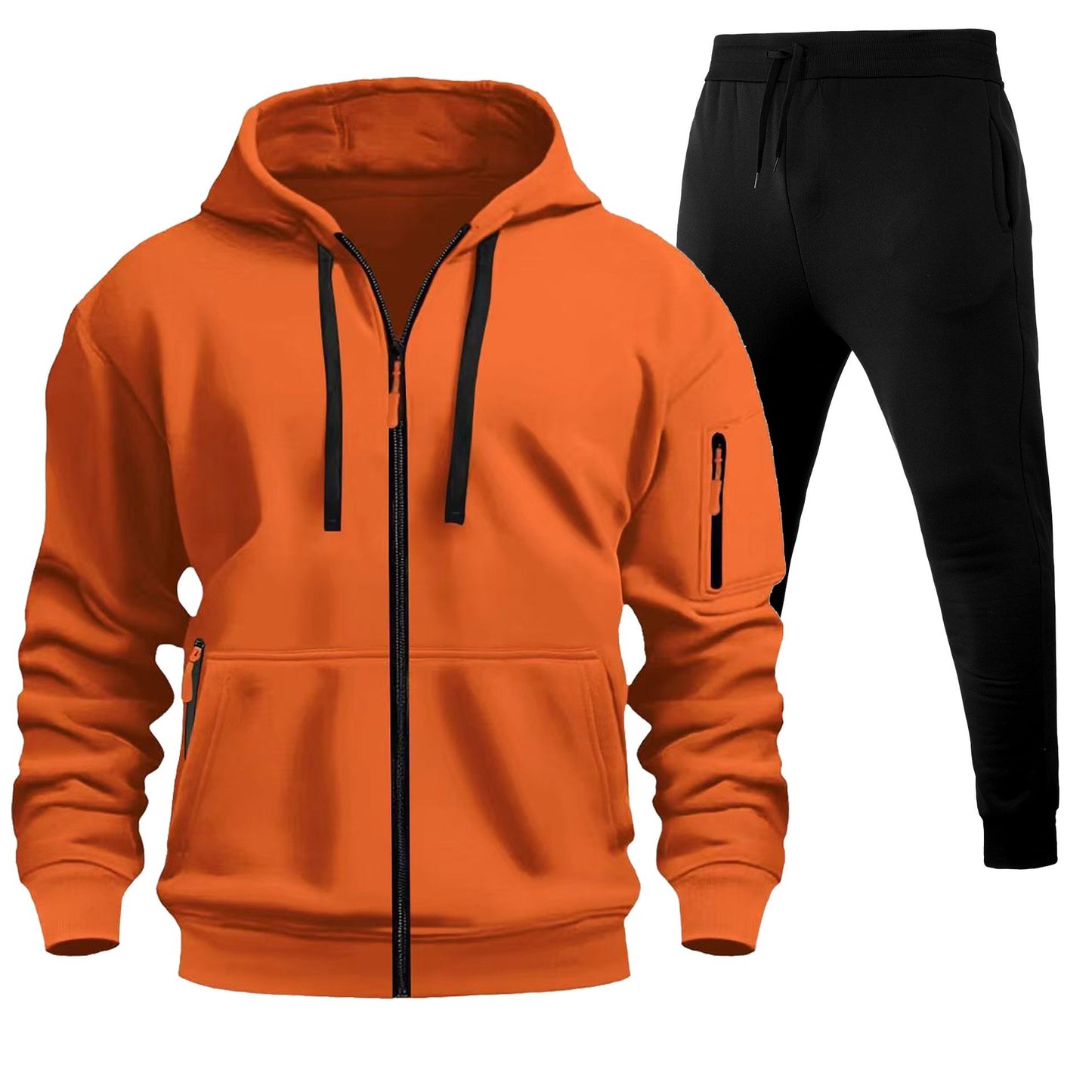 Men's Sports Hoodie Zip-up Multi-pocket Casual Hoodie Set