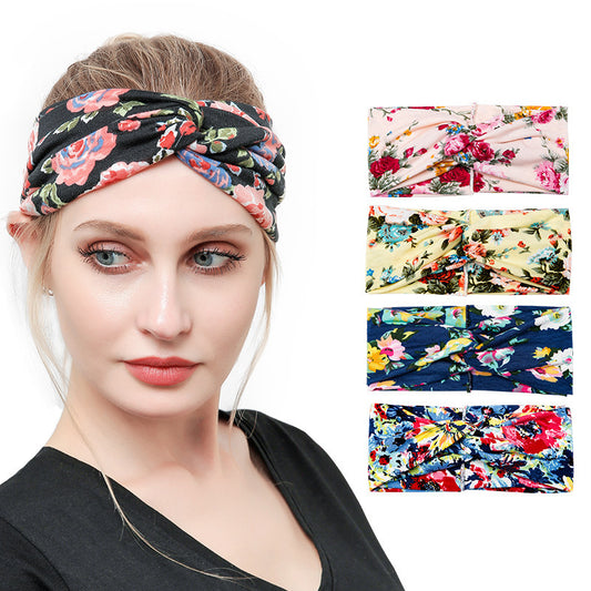 Sweat-absorbent And Anti-perspirant Bundled Headband With Wide-brimmed Print Headband