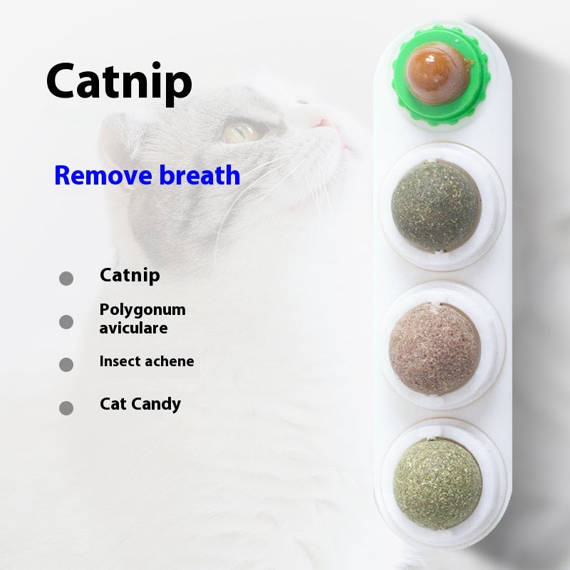 4 In 1 Rotating Catnip Silver Vine Ball Teeth Cleaning Acne Prevention Digestive Health Wall Stick On Toy Edible Safe Material