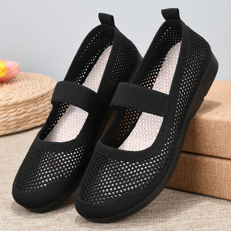 Breathable Woven Women's Casual Shoes - Lightweight Hollow Out Summer Mom Shoes with Soft PVC Sole (Black/Gray/Cyan/Apricot, Sizes 35-41)