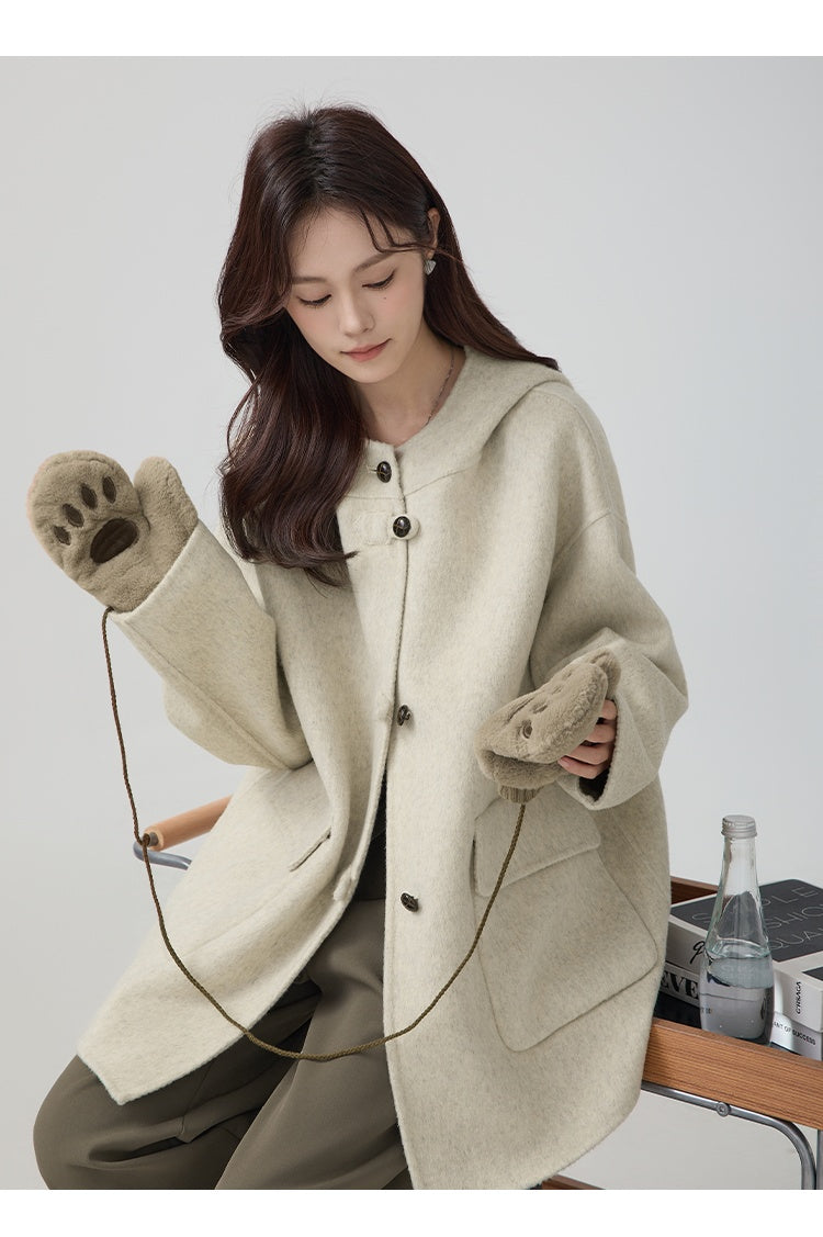 High-grade Short Hooded Woolen Coat