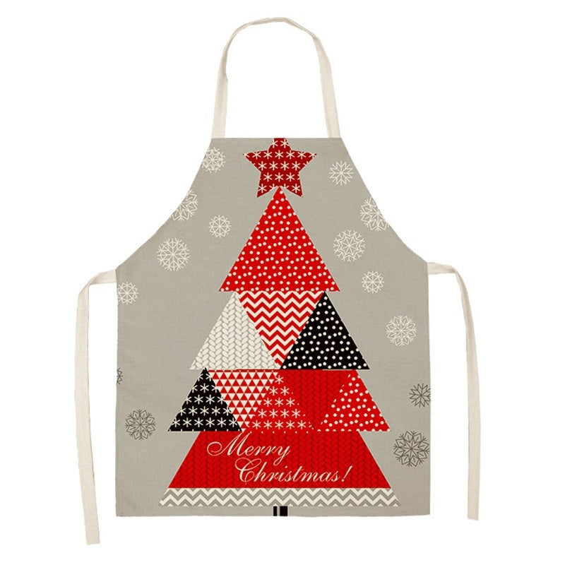 Christmas Deer Art Pattern Female Cleaning Home Cooking Kitchen Apron Chef Ear Cotton Linen