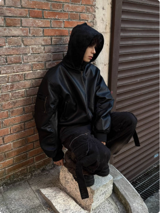 Men's Detachable Hooded Double-sided Leather Jacket