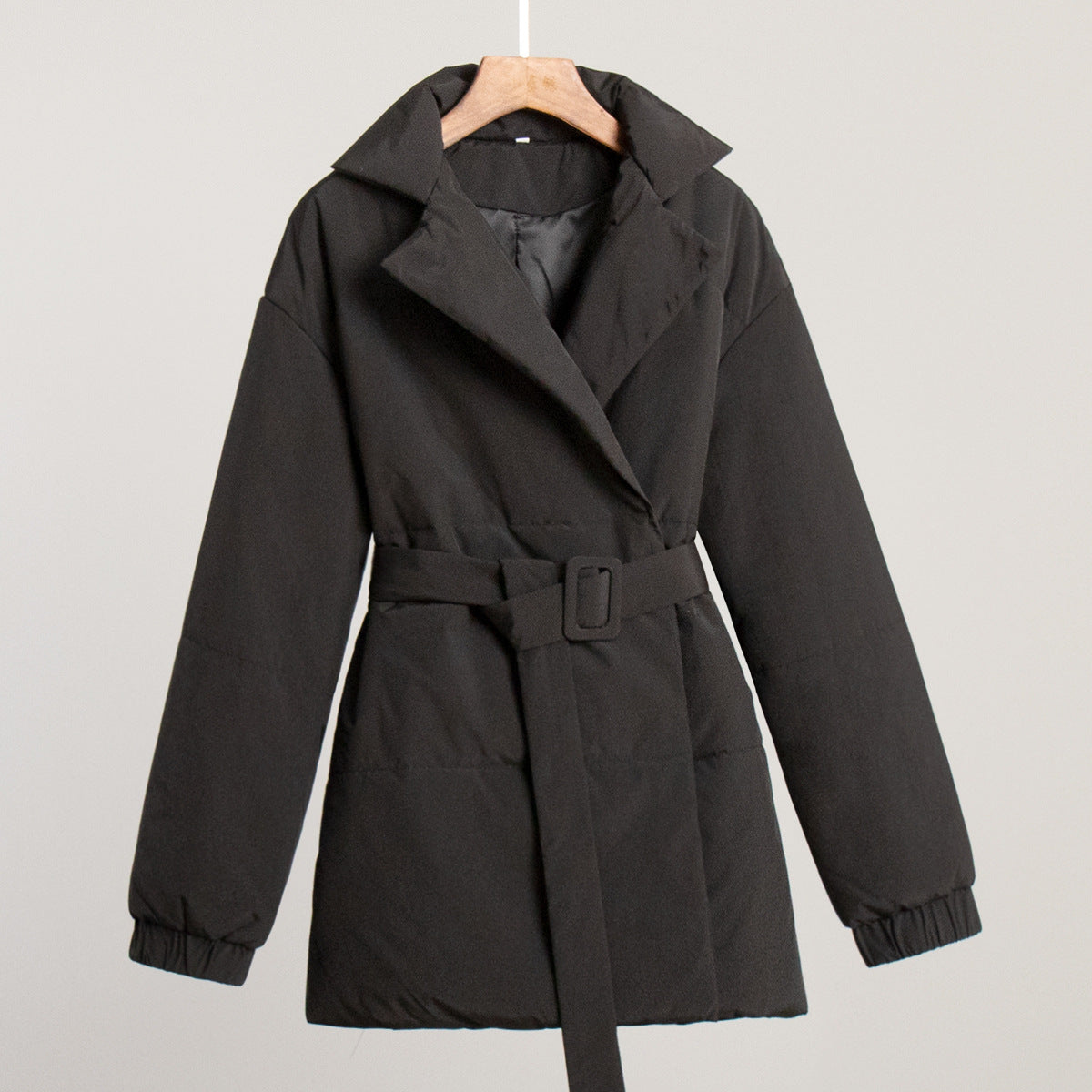 New Thickened Slimming Cinched Cotton-padded Coat Solid Color Belt Cotton Coat Jacket