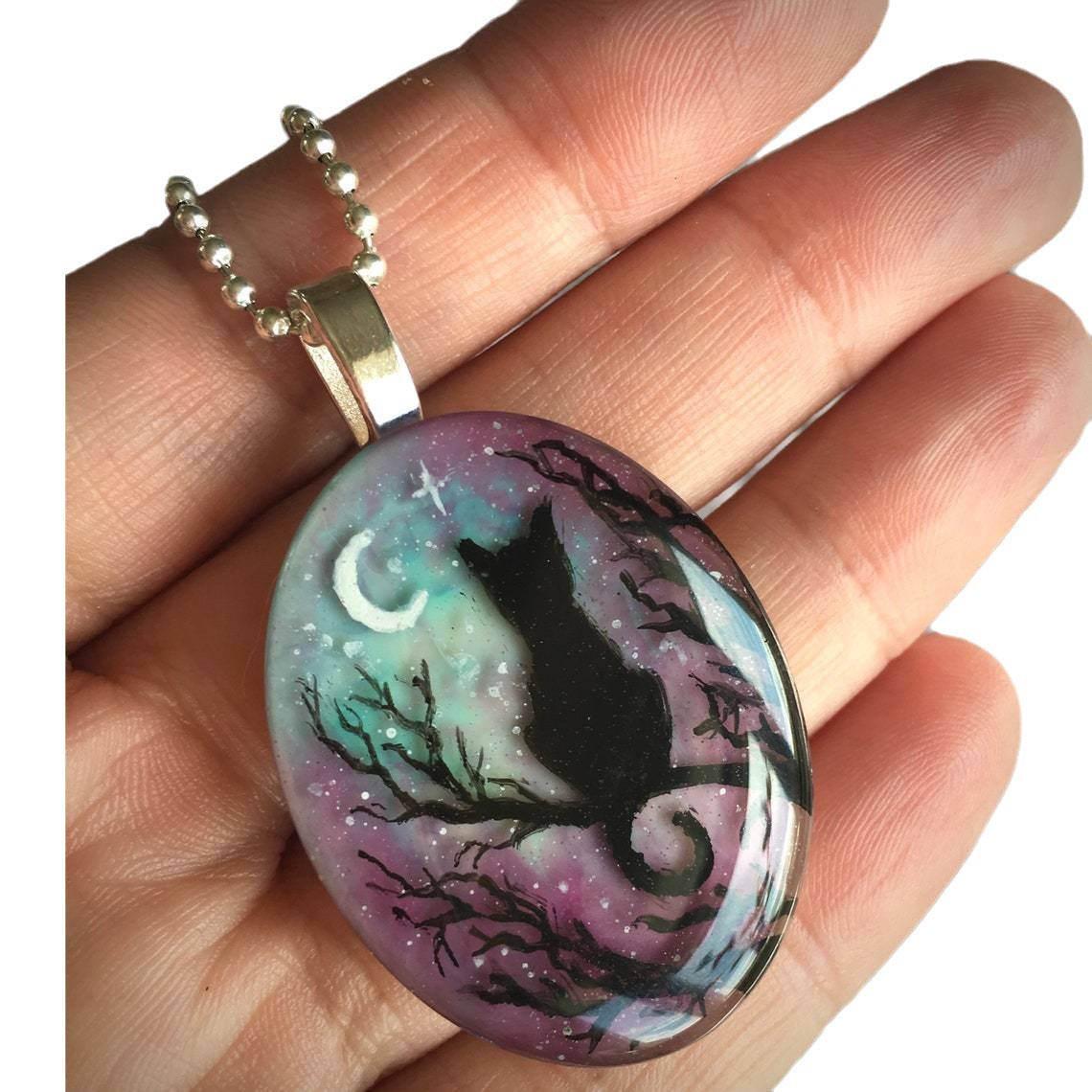Women's Starry Night Cat Resin Pendant