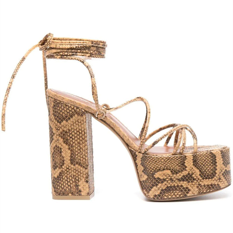 Ladies' High-Heeled Strappy Round-Toe Platform Sandals