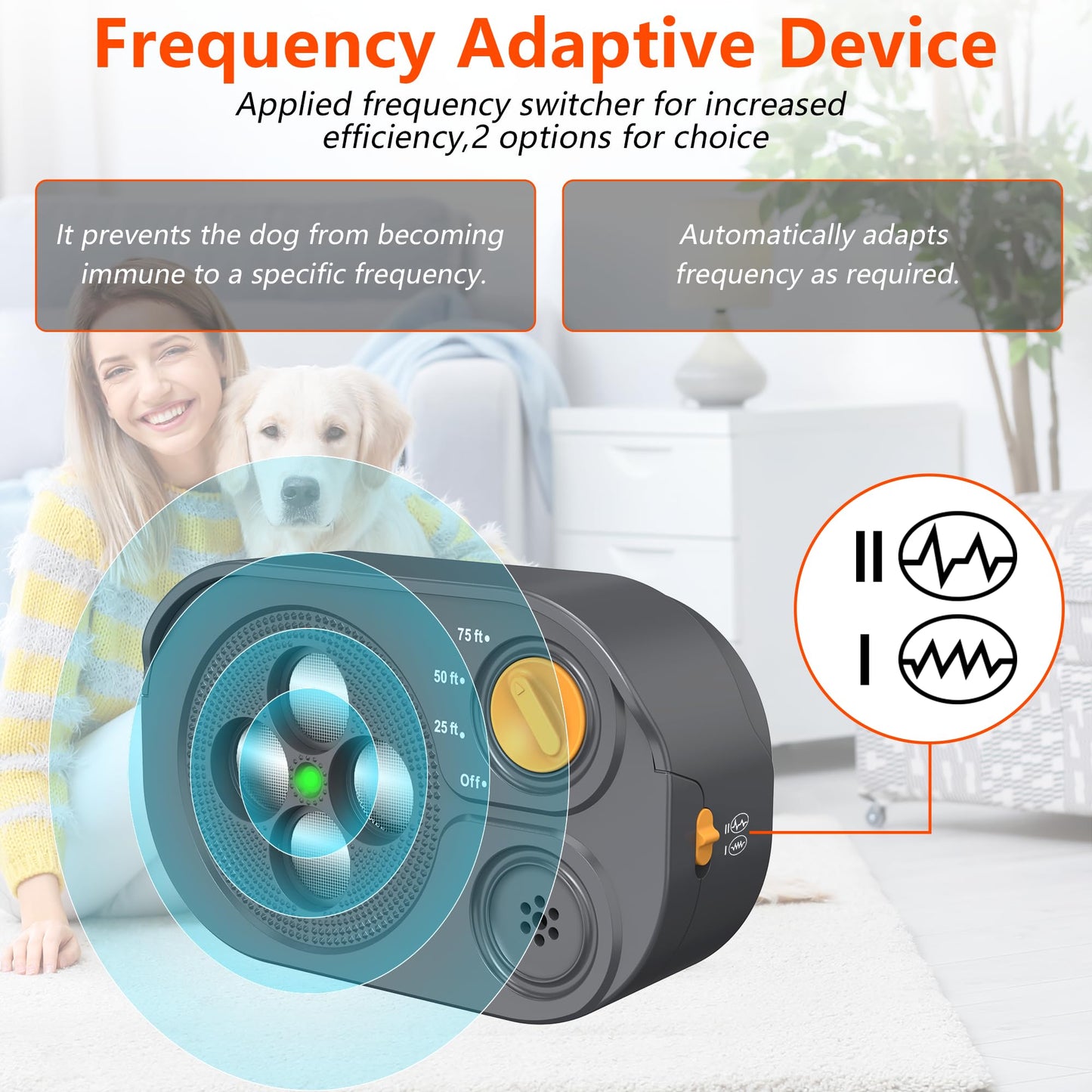 Anti Barking Device For Dogs, Bark Box Rechargeable Dog Bark Deterrent With Variable Ultra Frequency 6 Modes IP65 Waterproof Dog Silencer Stop Neighbors  Dogs From Barking Up To 75ft