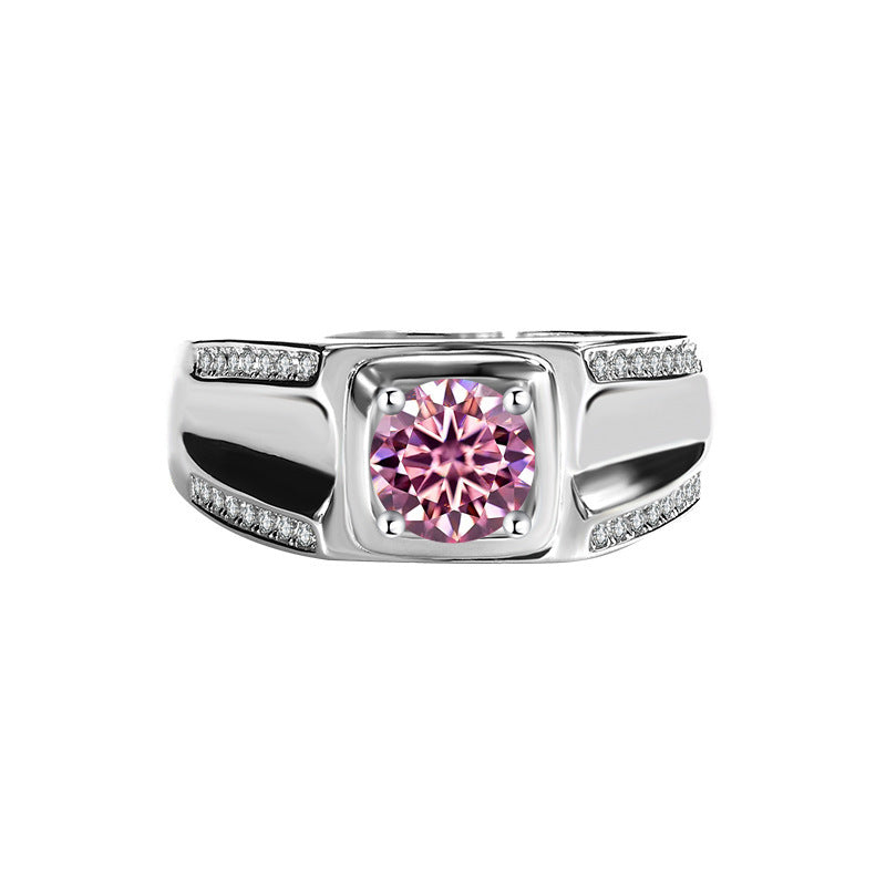 S925 Sterling Silver Moissanite Men's Ring 1 Karat Double-row Micro-inlaid