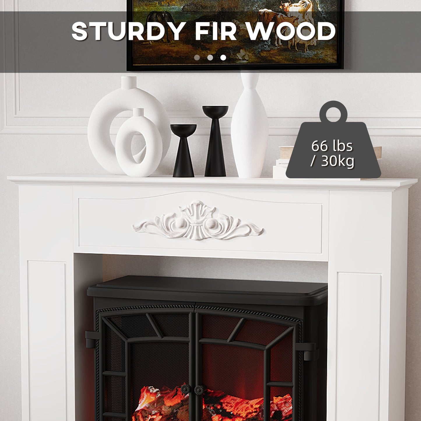 Freestanding Fireplace Surround, Modern Fireplace Mantel with Leg for Electric Fireplaces, 44.7" W x 40" H, White
