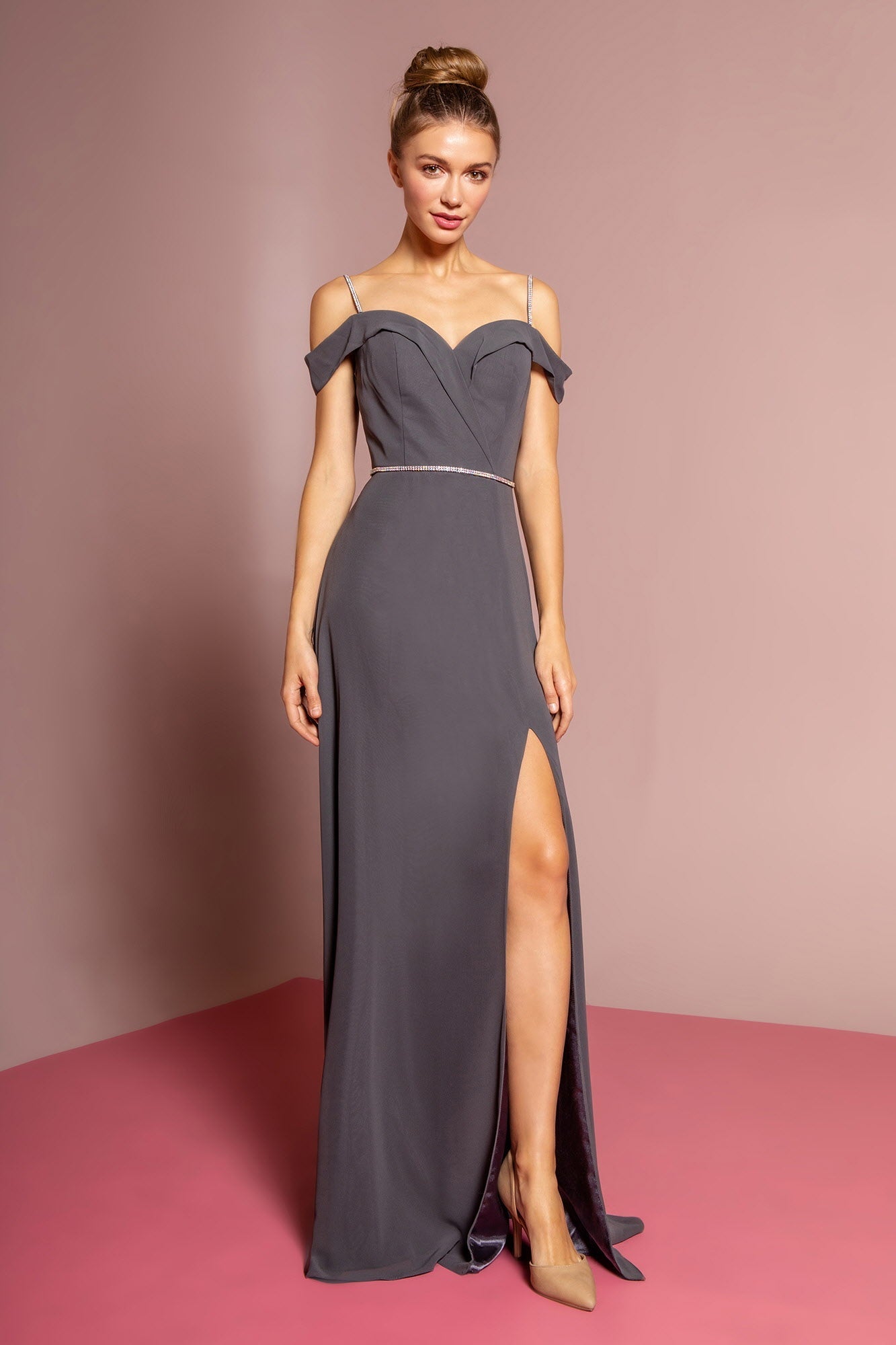 Chiffon Rhinestone Straps Long Dress