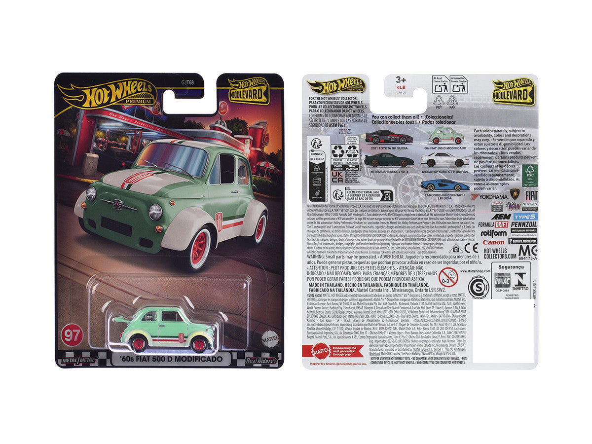 1960's Fiat 500 D Modificado Light Green with Stripes "Boulevard" Series Diecast Model Car by Hot Wheels