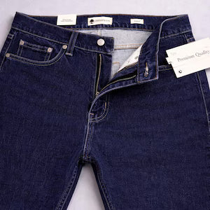 Men's Dark Wash Slim Fit Jeans | Beige Contrast Stitch Denim Pants