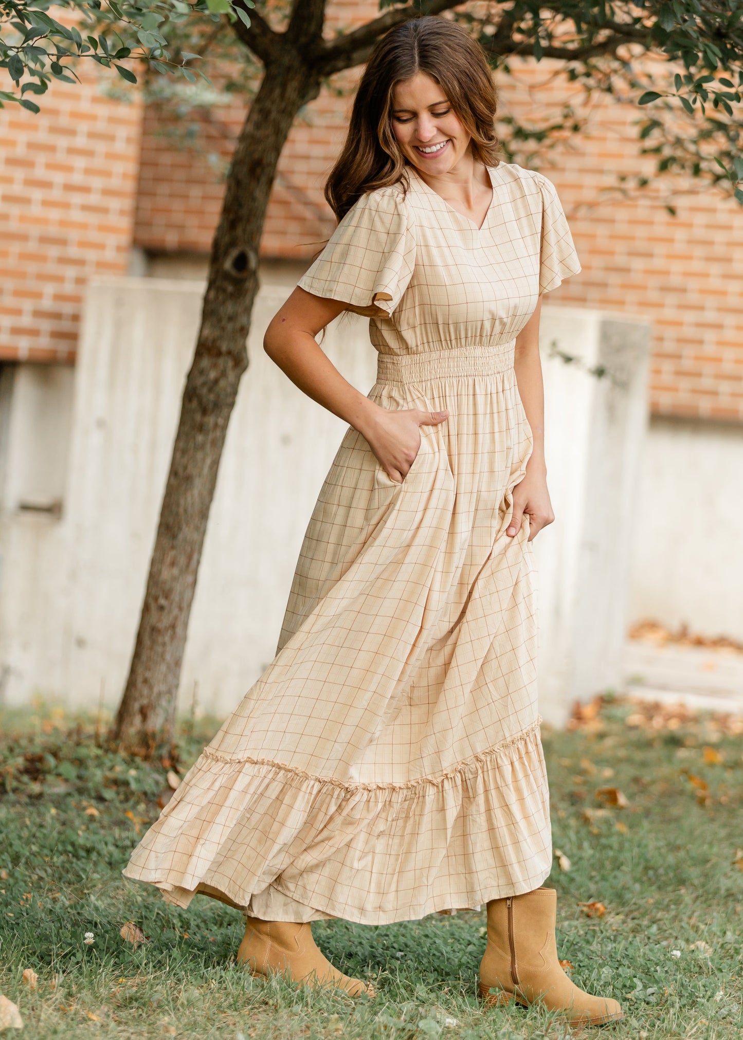 Isabella Windowpane Maxi Dress