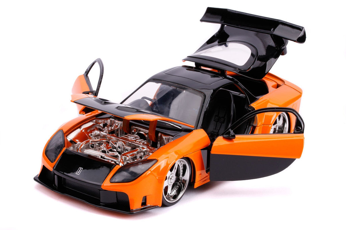 Han's Mazda RX-7 RHD (Right Hand Drive) Orange and Black "The Fast and the Furious: Tokyo Drift" (2006) Movie "25 Years of Fast & Furious" Series 1/24 Diecast Model Car by Jada